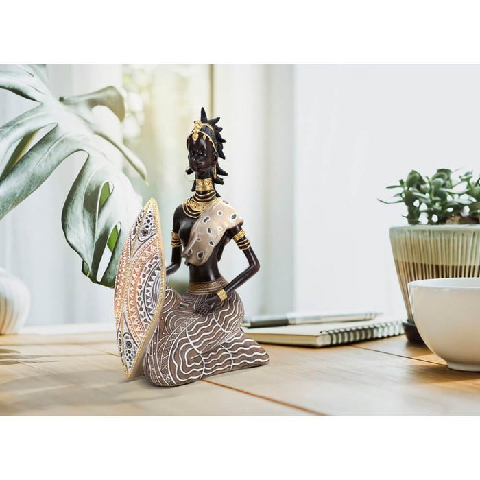 Scultura masai tribale con scudo cm 13,5X9X24,5 - SHIELDOS