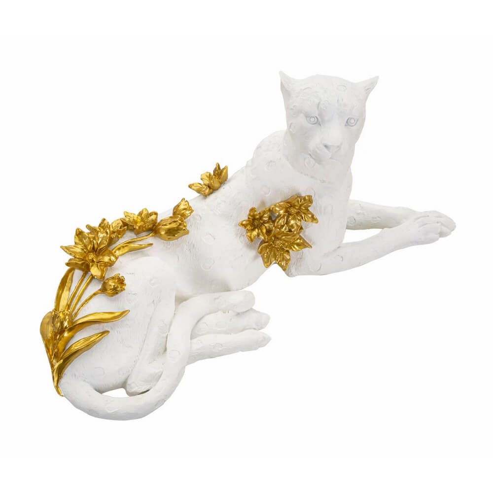 Leopardo bianco e oro cm 53X21,5X24 - LEOBIX