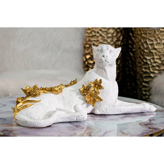 Leopardo bianco e oro cm 53X21,5X24 - LEOBIX