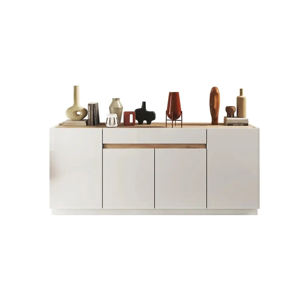 Buffet 4 porte 1 cassetto collezione FANZY. Color bianco lucido & rovere Cadiz.