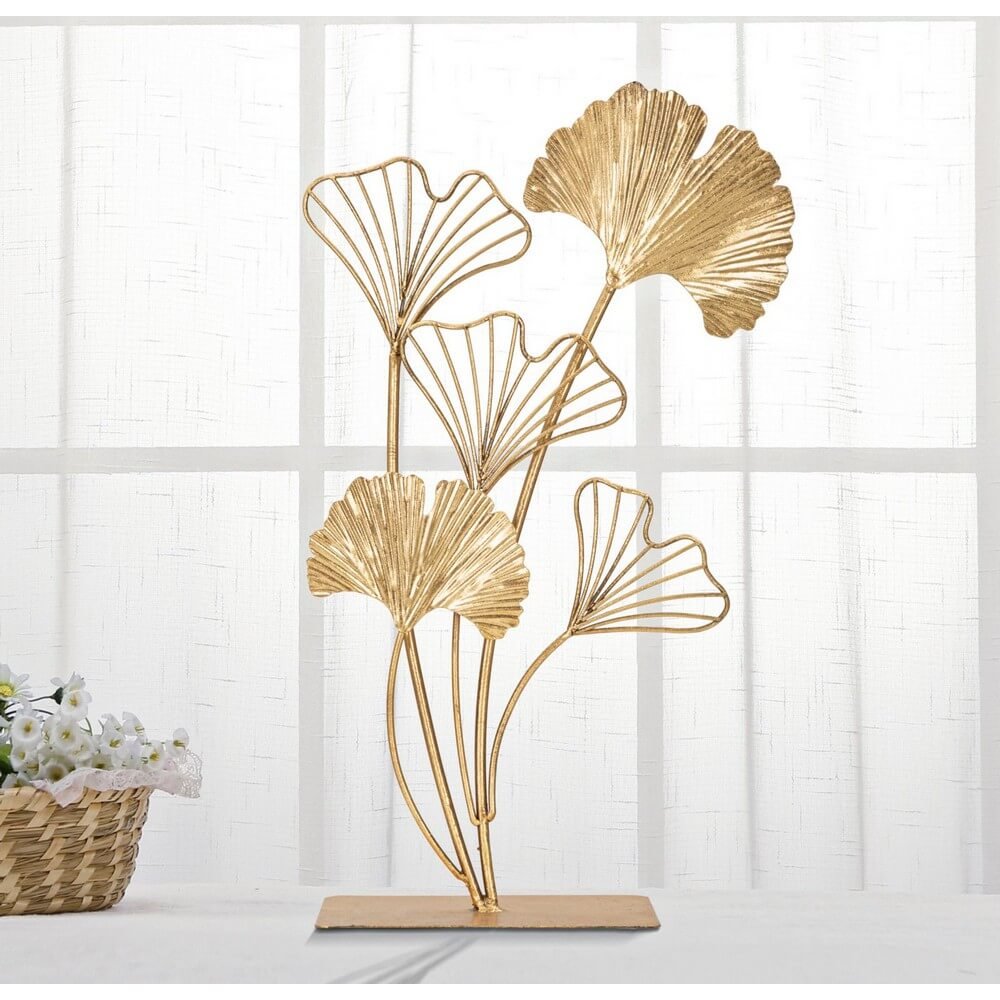 Soprammobile moderno in metallo dorato con foglie di ginkgo - GINKIS