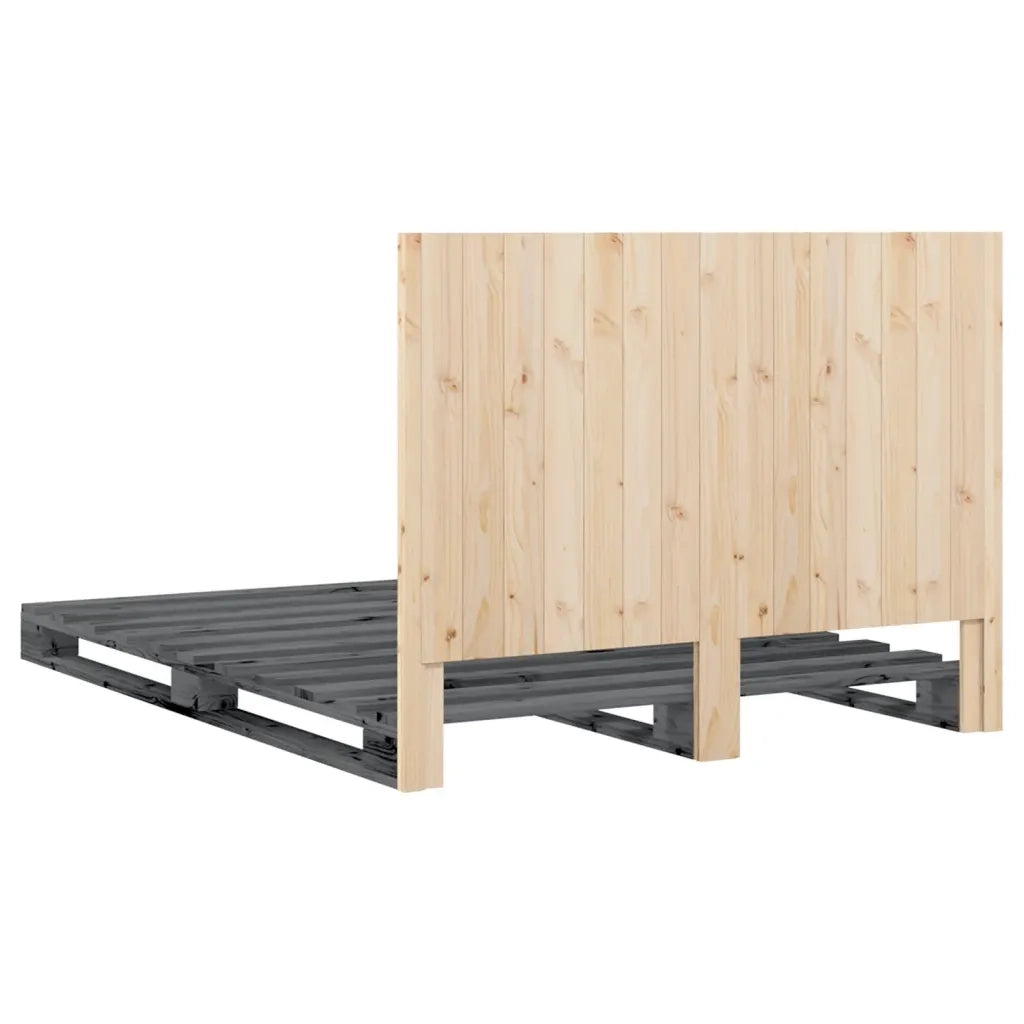 Giroletto con Testiera Grigio 140x200 cm Legno Massello di Pino