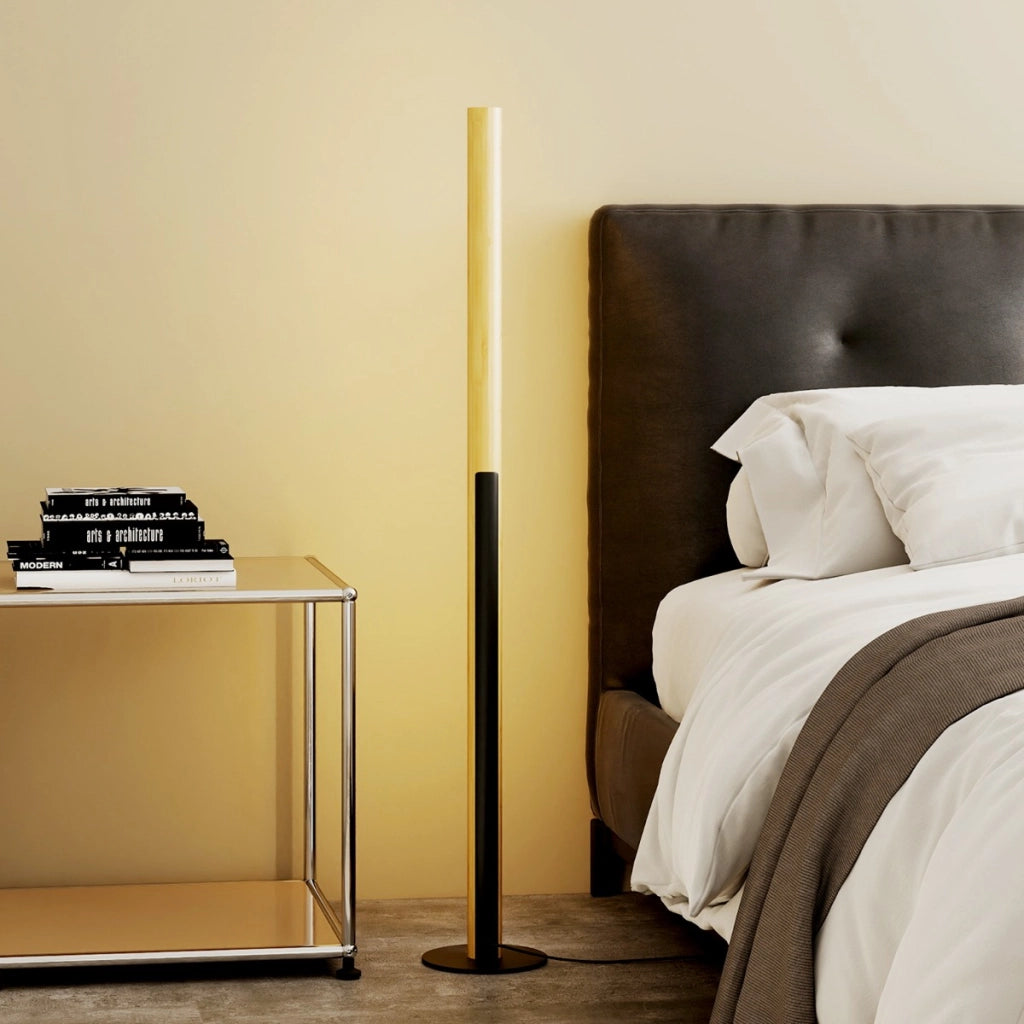 Lampada da pavimento in bamb¨´ lampada led dimmerabile da angolo, Lampada minimalista alta da terra per soggiorno-Lampade