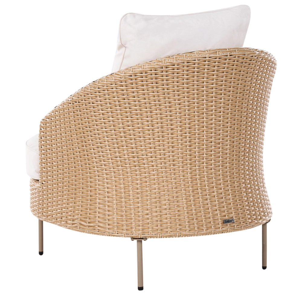 Poltrona da giardino in rattan in vimini beige con poggiapiedi esterno giardino stile boho