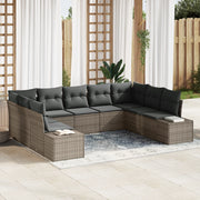 Set Divano da Giardino 9 Pezzi con Cuscini Grigio Rattan Sintetico