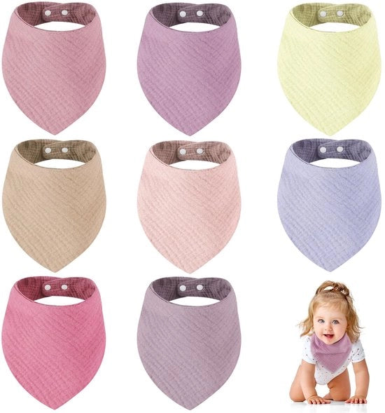 Set di 8 Asciugamani per Bambino, Muslin, Assorbenti e Leggeri, con 2 Bottone di Regolazione