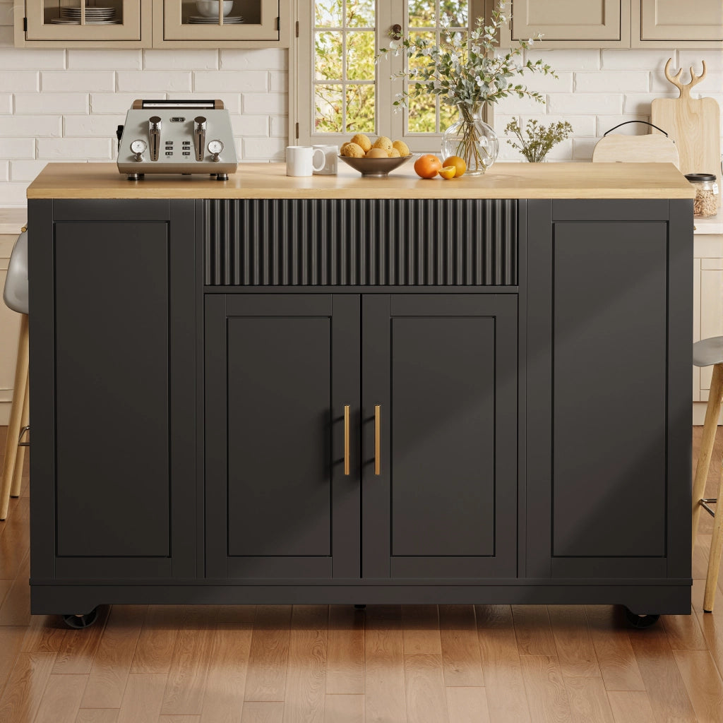 Carrello da Cucina con 2 Ante; 3 Cassetti; Vano per Rifiuti e 5 Ruote; in MDF e Metallo; 120x50x92 cm