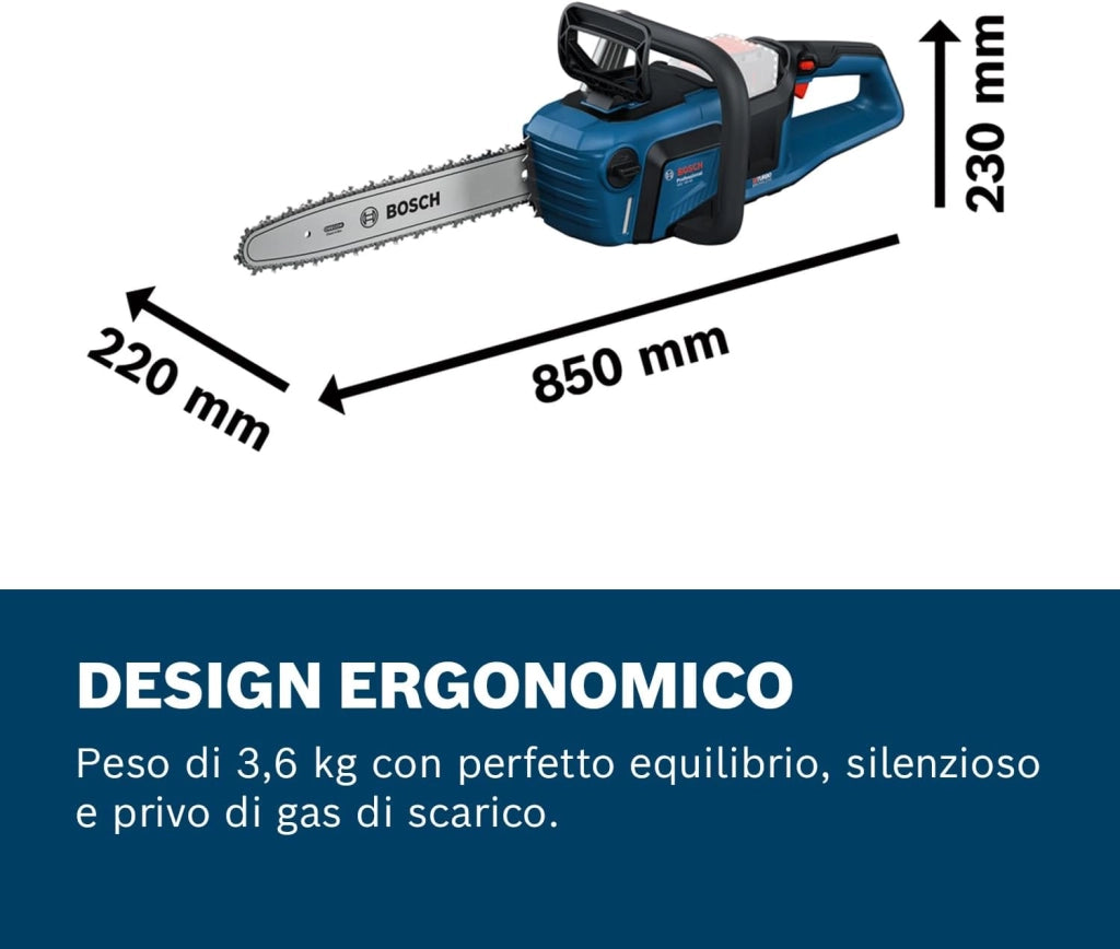 Bosch Professional 18V System Sega a catena GKE 18V-40 (barra da 40 cm, motore brushless con tecnologia BITURBO, incl. chiave, copricatena, senza batteria)