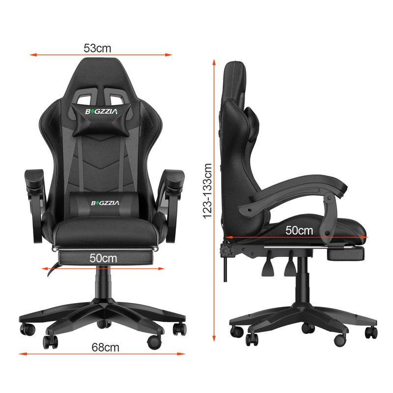 Sedia da gioco, sedia da gioco ergonomica  in similpelle, altezza regolabile, con poggiatesta e supporto lombare, poggiapiedi, nera
