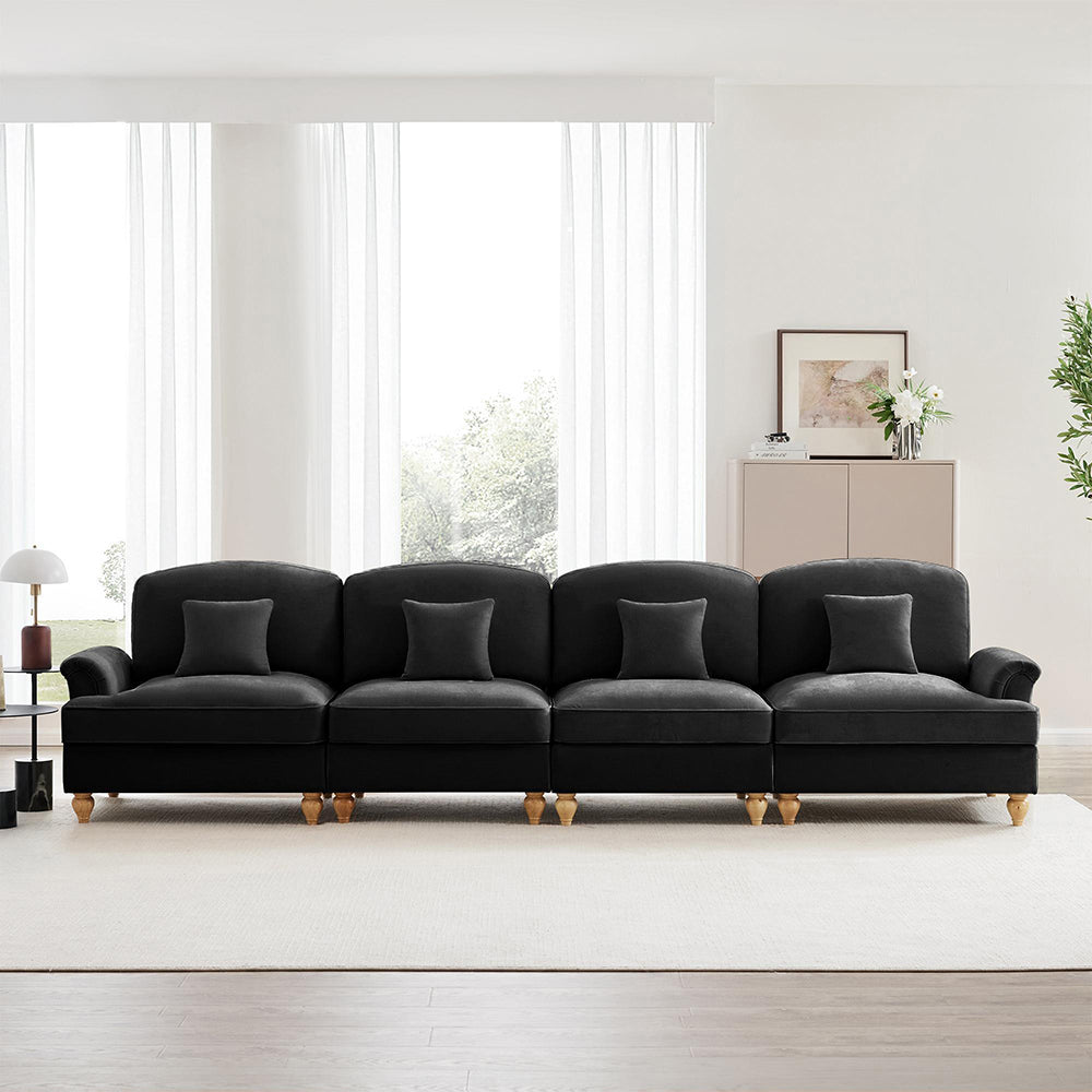 Divano 4 posti grande - Xylo - Stile mid-century, chenille, nero