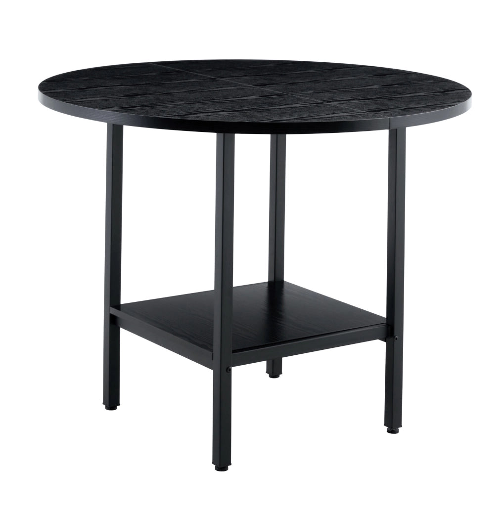 Tavolo da pranzo rotondo con doppio ripiano contenitore; 100 cm; MDF e metallo; nero