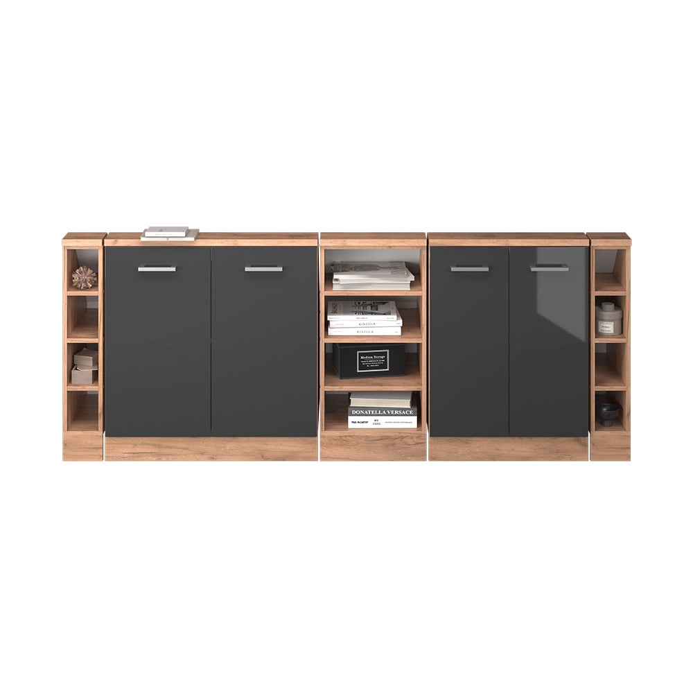 Set di mobili sottotetto Rion Antracite lucido/Rovere dorato Set di 5 Vicco