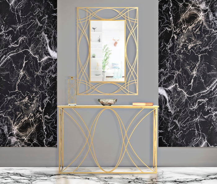 Console Exy 120x40x80 cm in Ferro e Specchio Oro e Argento