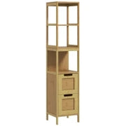 kleankin Mobile Colonna da Bagno con 3 Ripiani 2 Cassetti, 30L x 30l x 144H cm, Bambù