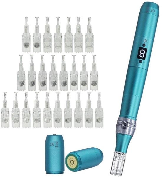 Dermapen - Apparecchio di Microneedling a Radiofrequenza - Strumentazione Mesoterapica - Apparecchio di Rinnovamento Cutaneo per la Cura del Viso, Anti-Invecchiamento & Cicatrici - Cura della Pelle - 25 Caricatori Dermapen