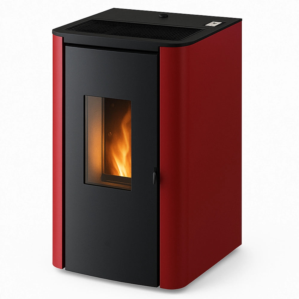 Stufa pellet roxy 7,87 kw colore bordeaux volume riscaldabile 180 m³ classe a+