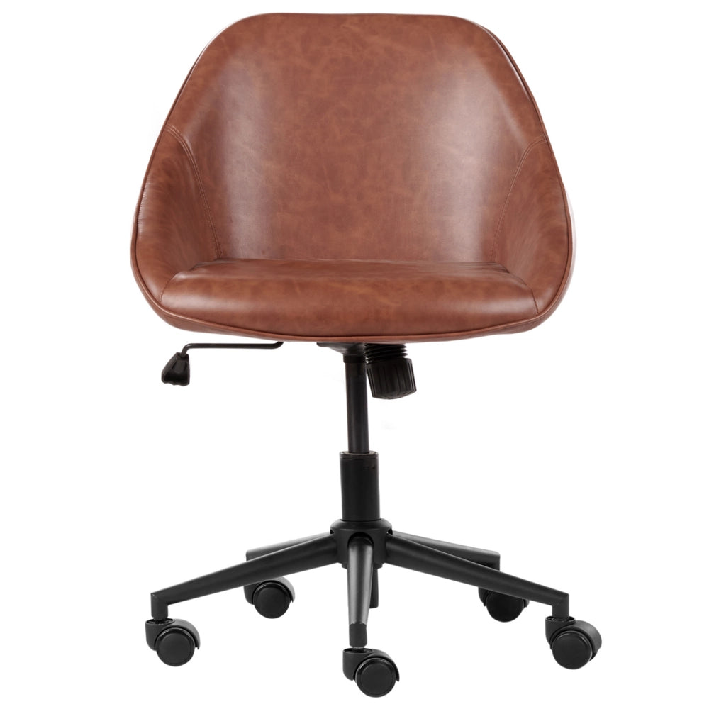 Sedia da ufficio in ecopelle marrone con funzione girevole regolabile con gambe in metallo stile elegante