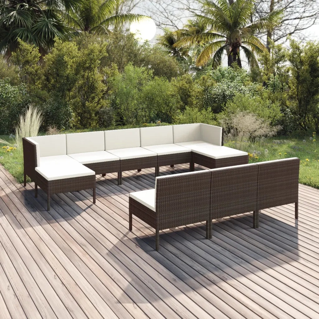 Set Divani da Giardino 10 pz con Cuscini in Polyrattan Marrone cod mxl 38475