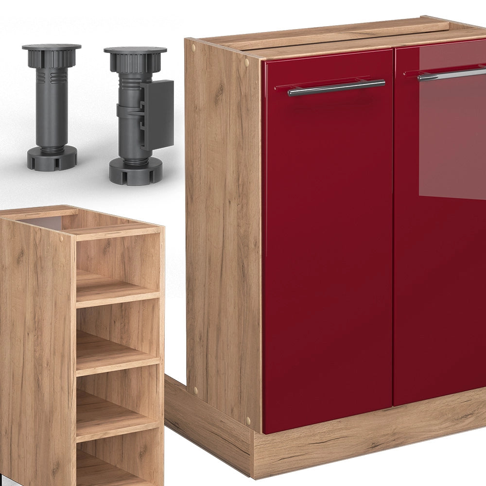 Isola cucina Fame-Line Bordeaux lucido/Rovere dorato 90 cm senza piano di lavoro Vicco