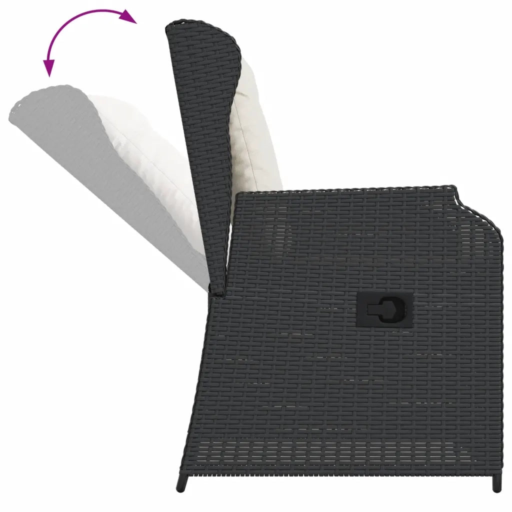 vidaXL Set Divani da Giardino 3 pz con Cuscini Nero in Polyrattan