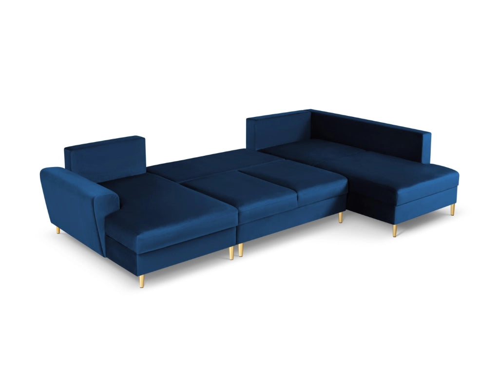 Cosmopolitan Design - Divano panoramico convertibile destro con contenitore "Kyoto" 7 posti in velluto blu reale 