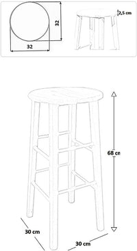 Sgabello da bar in legno da dipingere h 68 cm seduta rotonda con gambe dritte