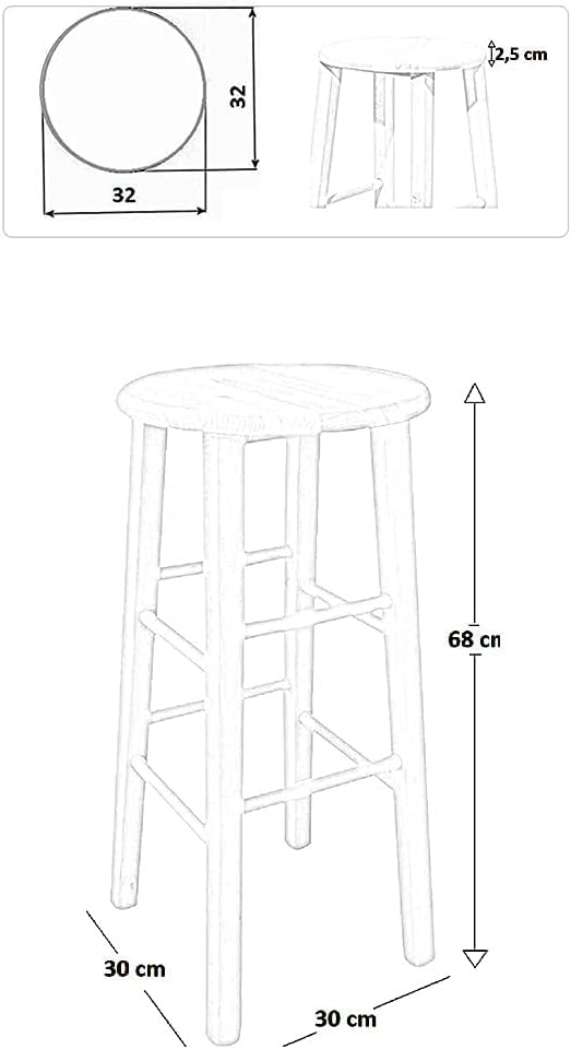 Sgabello da bar in legno da dipingere h 68 cm seduta rotonda con gambe dritte
