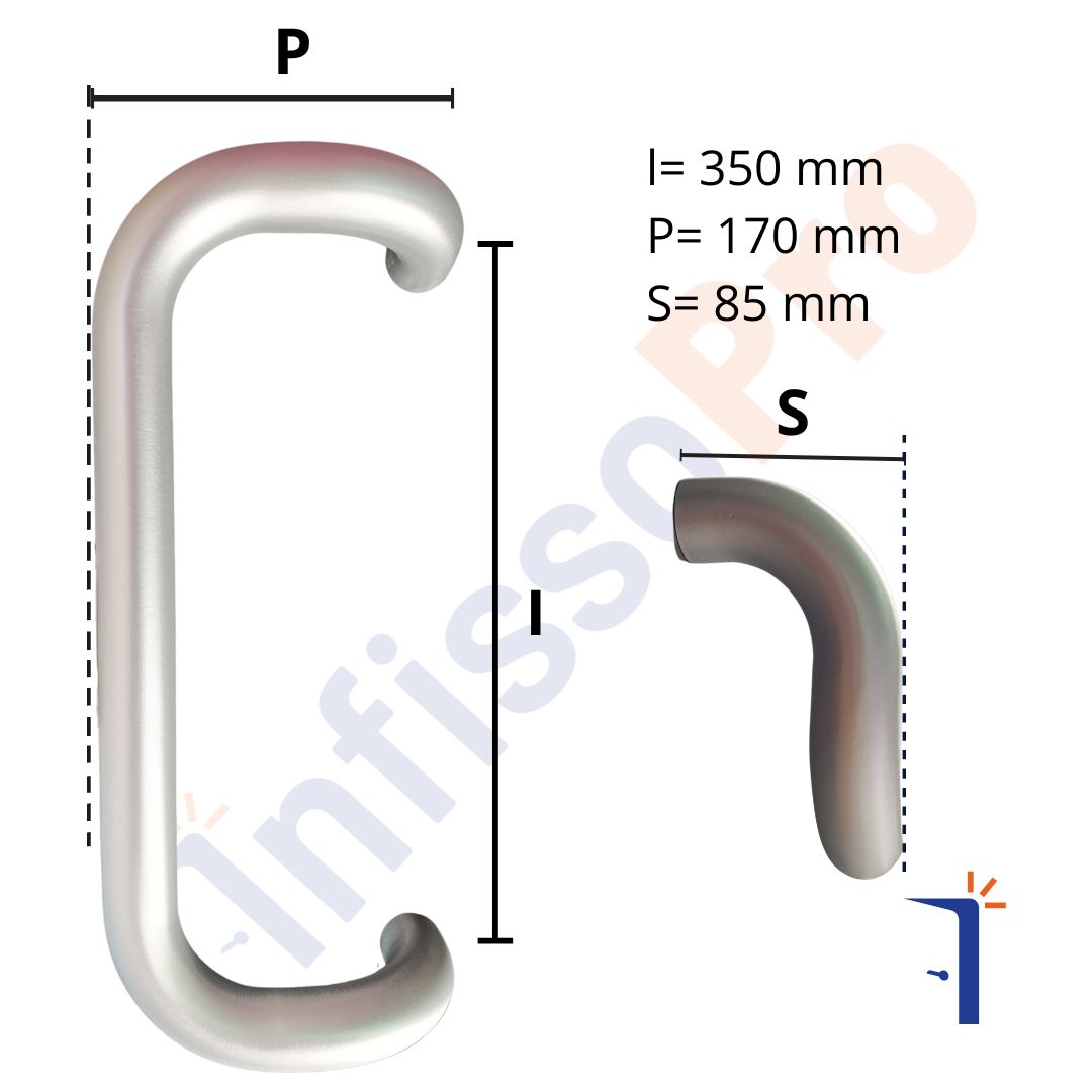 Maniglione tubolare in acciaio inox per portoni o vetrine da 350 mm Medal 4A22B Colore: Inox