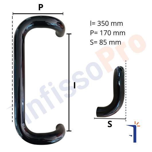 Maniglione tubolare in acciaio inox per portoni o vetrine da 350 mm Medal 4A22B Colore: NERO RAL 9005