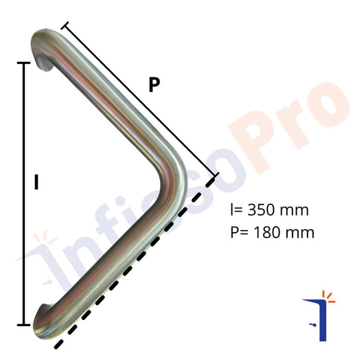 Maniglione per portone o vetrine a L in acciaio inox AISI 361L tipo tubolare. Medal 4A36BX1 36B Colore: Inox