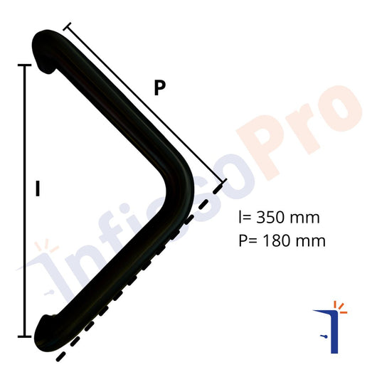 Maniglione per portone o vetrine a L in acciaio inox AISI 361L tipo tubolare. Medal 4A36BX1 36B Colore: NERO RAL 9005
