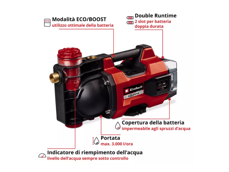 Pompa da giardino a batteria Einhell AQUINNA 18/30 F LED Power X-Change 3000 l/h