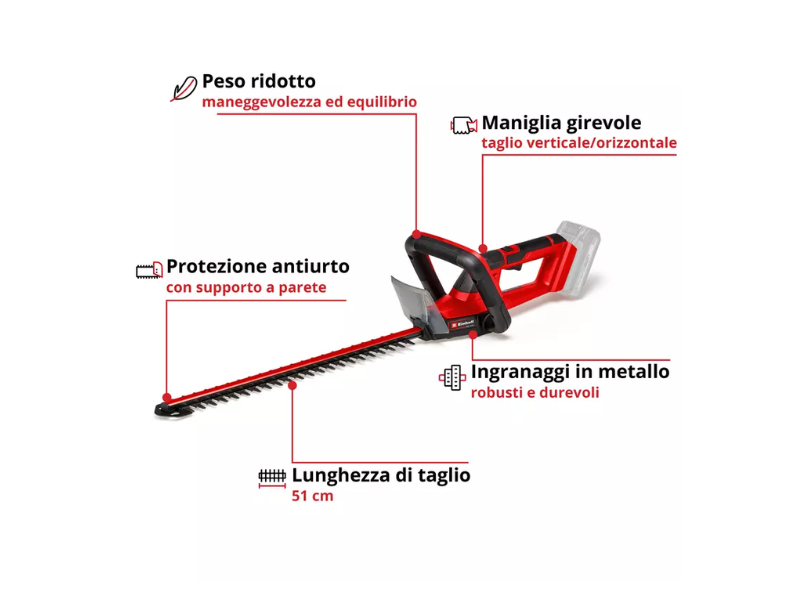 Tagliasiepi a batteria Einhell GC-CH 18/50 Li Solo 51cm 18V senza batteria