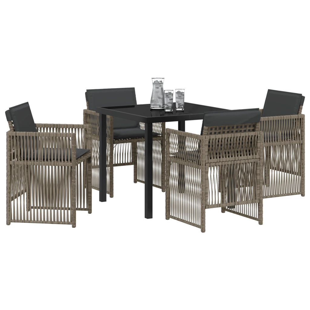 Set da Pranzo da Giardino  5 Pezzi con Cuscini Grigio Polyrattan