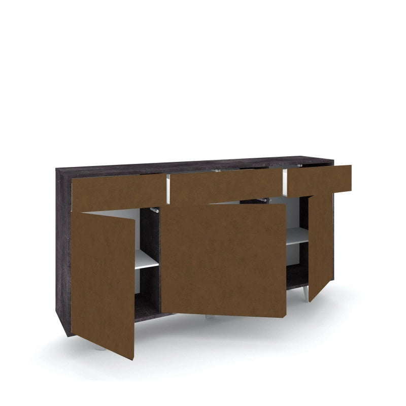 Mobile 3 Ante 3 Cassetti 164L x 41P x h92 – Finitura Nero Opaco e Ruggine – Sarmog