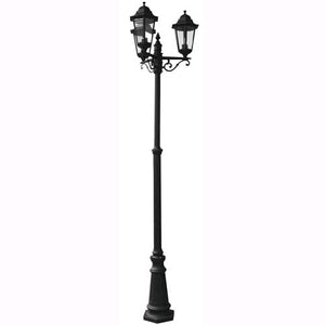 Lampione Da Giardino Mod. New York Nero 3 Luci Su Palo Altezza 227 Cm.