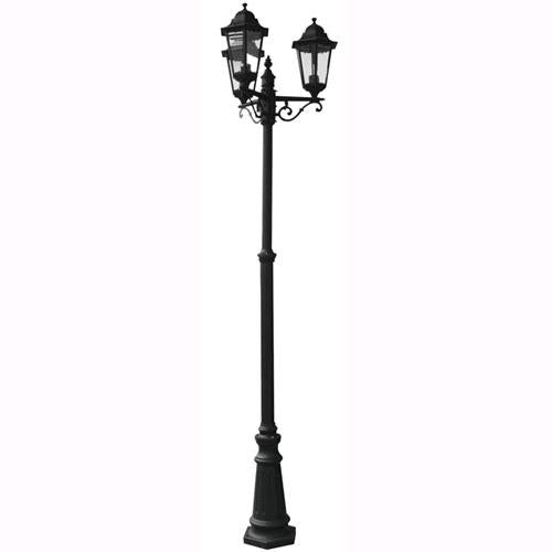 Lampione Da Giardino Mod. New York Nero 3 Luci Su Palo Altezza 227 Cm.