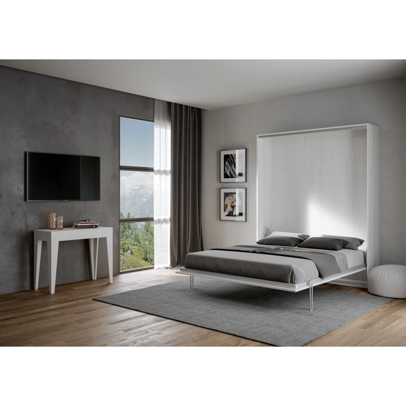 Letto a scomparsa 160 verticale Kentaro - Bianco Frassino