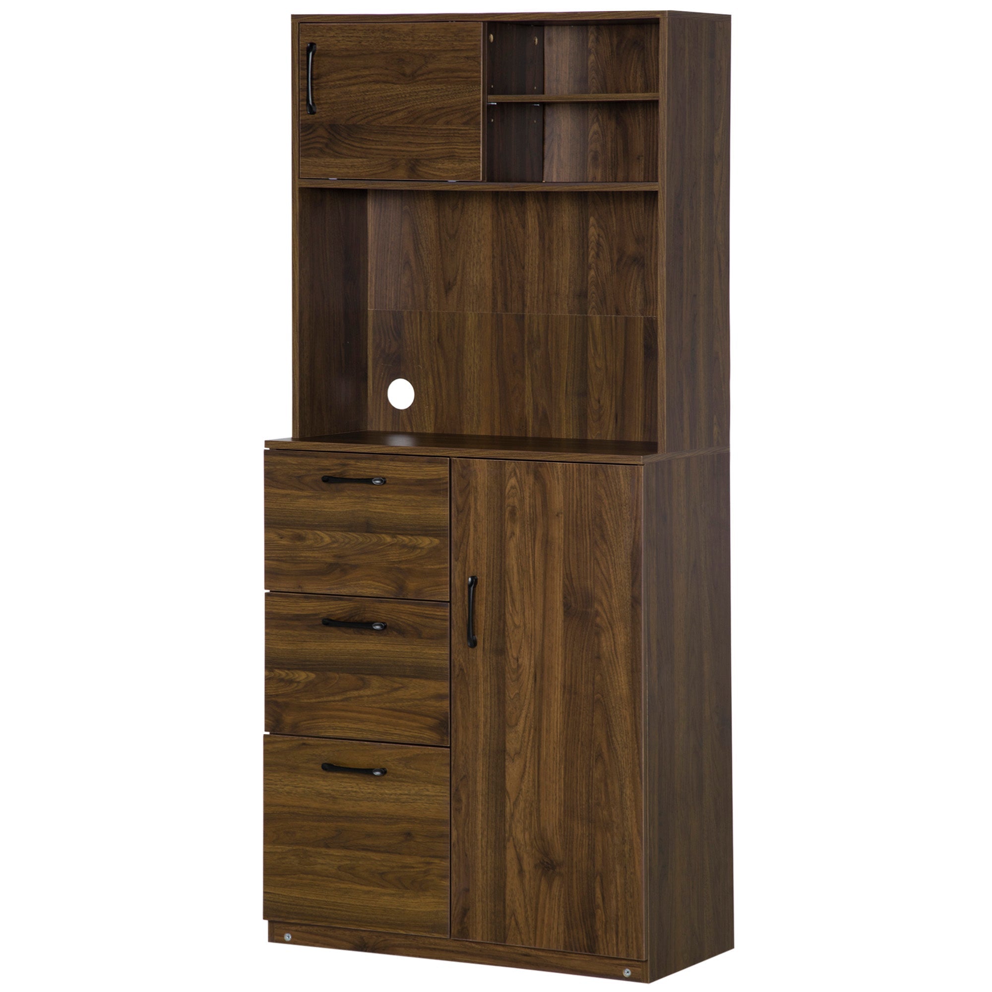 Mobile Credenza 3 Cassetti 2 Ante 3 Ripiani 80x40x178 cm in Legno Noce