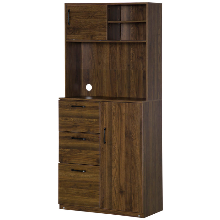 Mobile Credenza 3 Cassetti 2 Ante 3 Ripiani 80x40x178 cm in Legno Noce