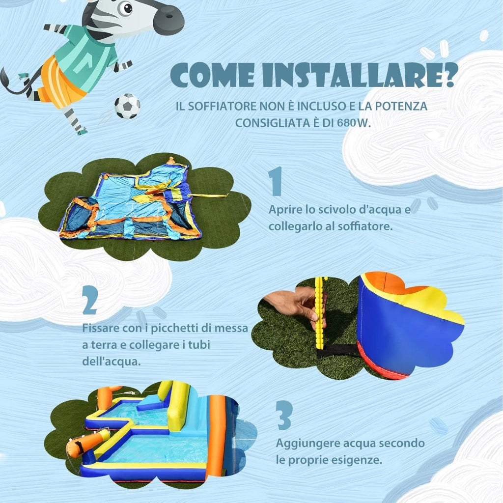 Castello Gonfiabile per bambini, Casa Gonfiabile con Scivolo, Piscina, con Borsa di Trasporto, Soffiatore e Kit di Riparazione, per 5 Bambini di 3-12 Anni, 465 x 500 x 200 cm