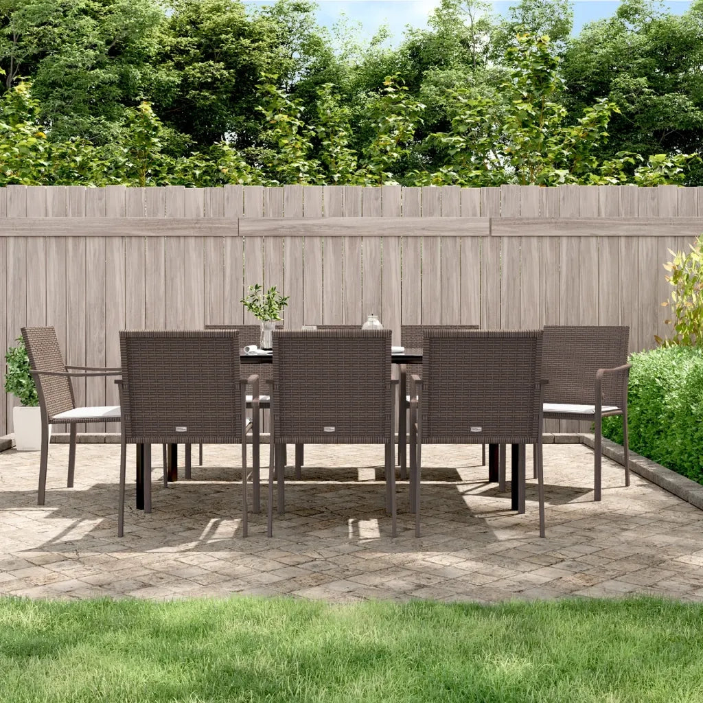 Set Pranzo da Giardino 9 pz con Cuscini in Polyrattan e Acciaiocod mxl 76608