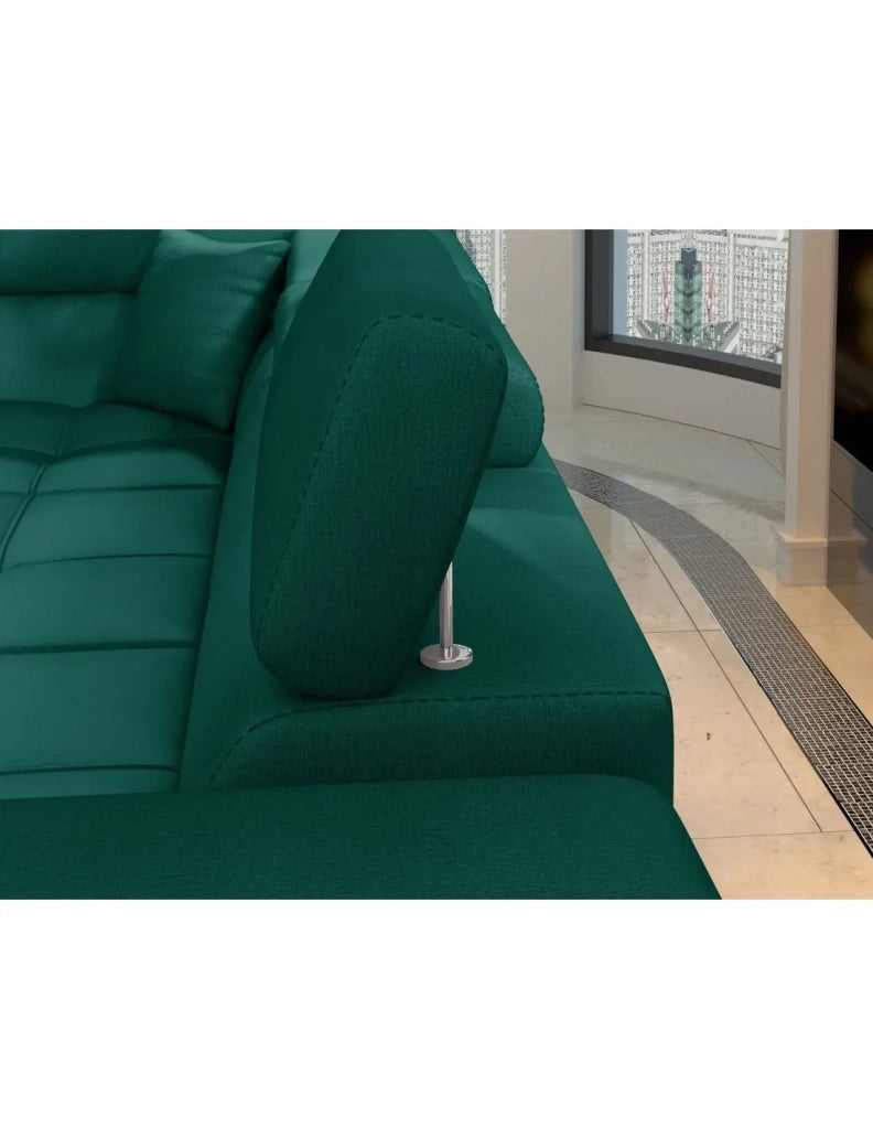 Divano angolare convertibile PALAZZO 4 posti verde scuro – angolo destro con 1 cuscino