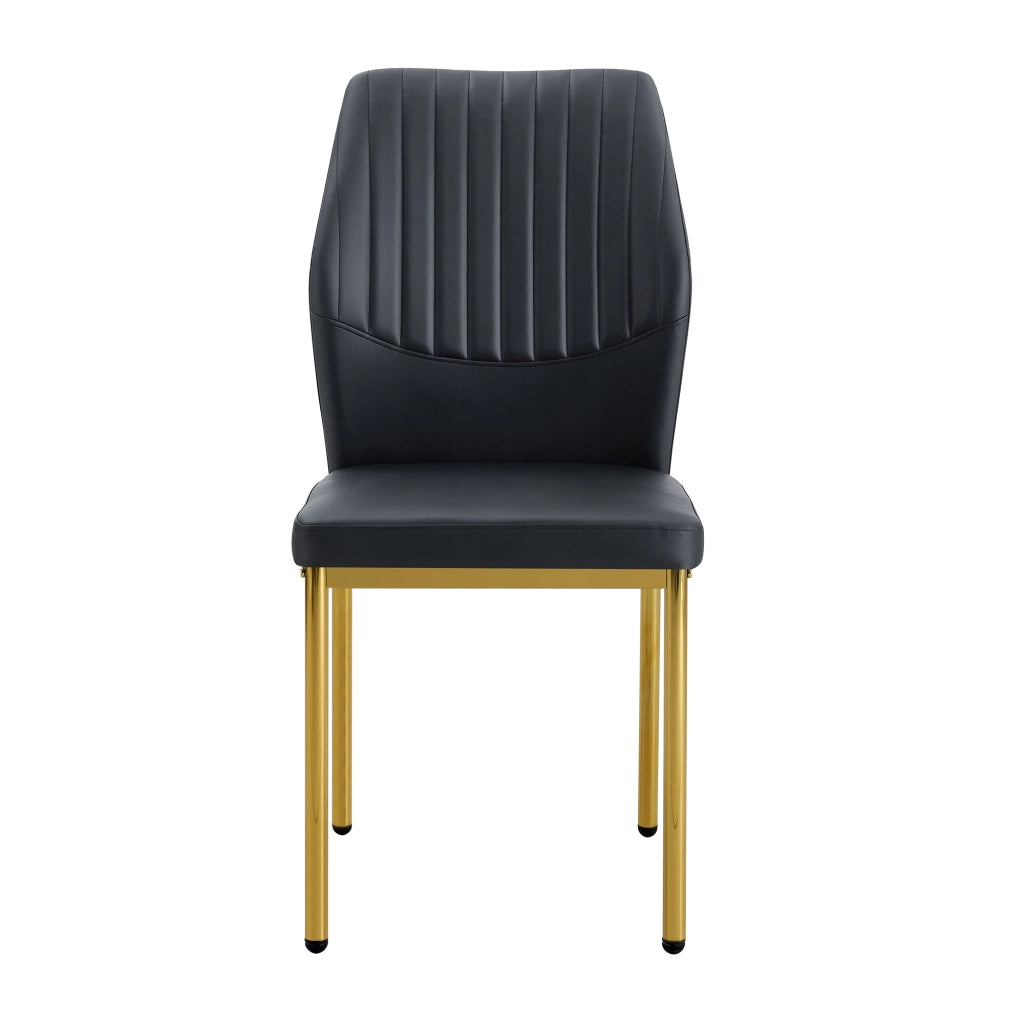 Sedia da pranzo Set di 4 con schienale scanalato e gambe in metallo, PU Nero Oro
