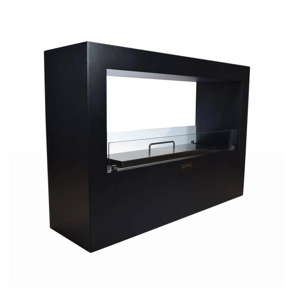 Camino a bioetanolo Aicurzio, Caminetto ecologico, Focolare senza fumo, Riscaldatore ad etanolo, Made in Italy, 30x100 h70 cm, Nero