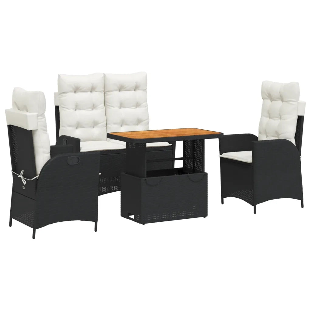 Set da Pranzo da Giardino 4 pz con Cuscini Nero in Polyrattan