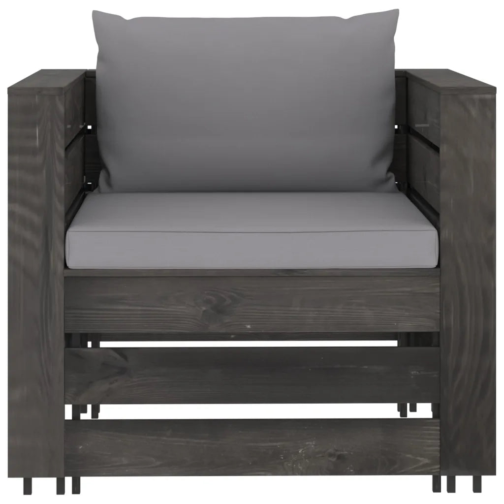 Set Salotto da Giardino 2pz con Cuscini Legno Impregnato Grigio 3068145