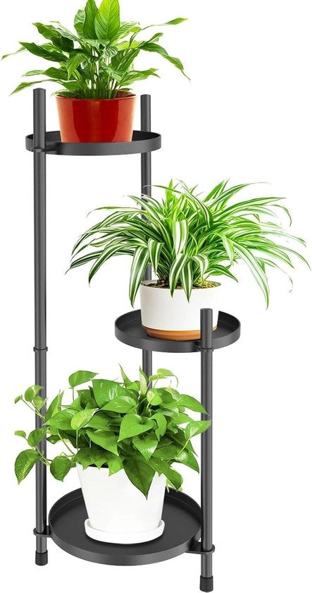 Supporto per Piante Indoor Nero Metallico Angolare - 3 Livelli