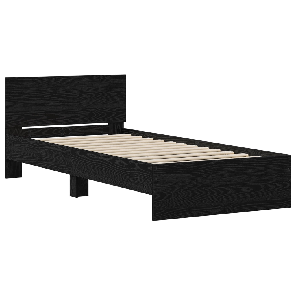 Letto senza Materasso con Testiera Nero Rovere 75x190 cm