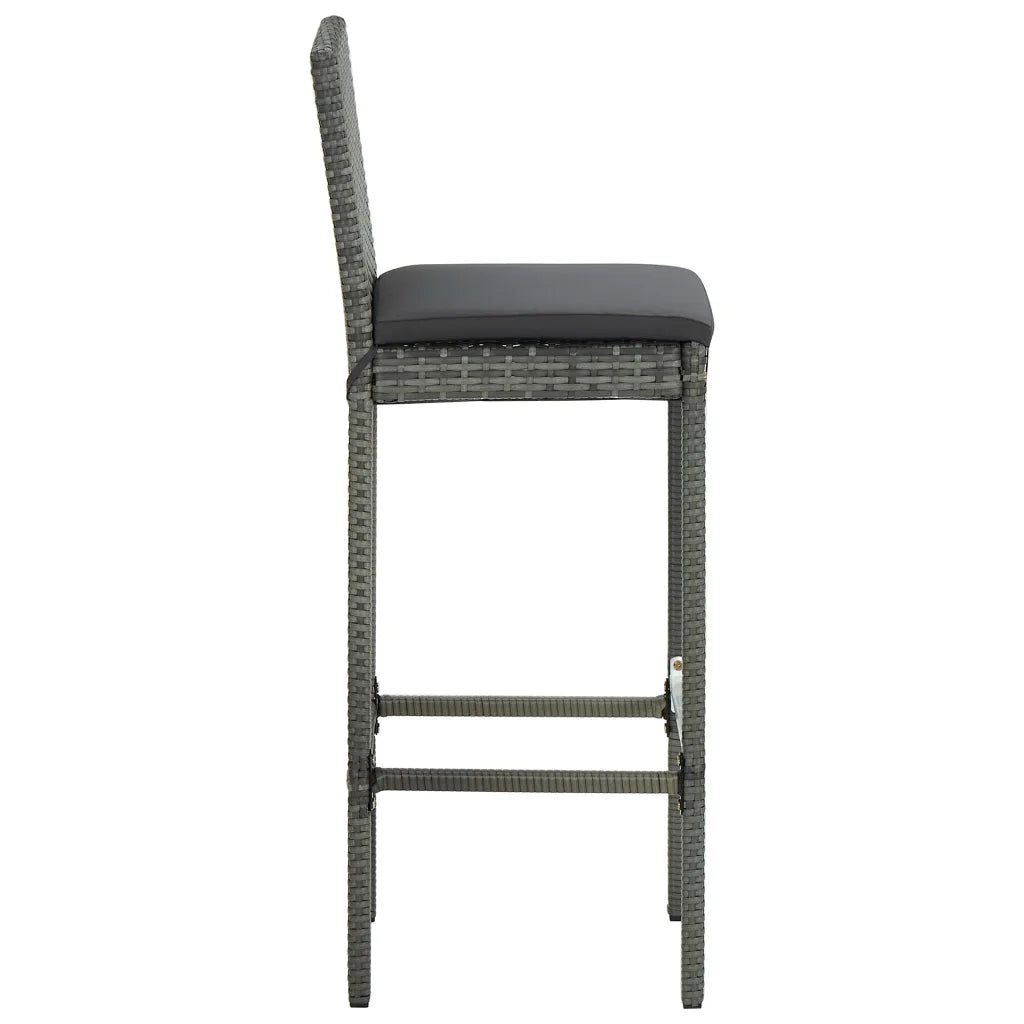 Set Bar da Giardino 3 pz con Cuscini in Polyrattan Grigio cod mxl 36177
